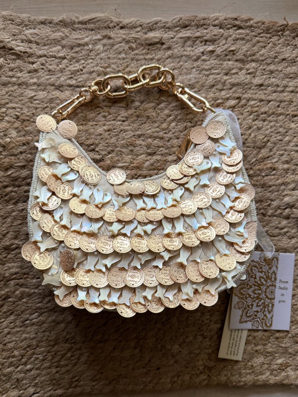 Made in India Shell Coin Fish Shoulder Purse Bag NWT